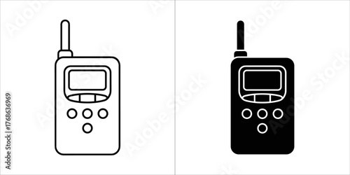 Walkie talkie icon in outline and solid black on