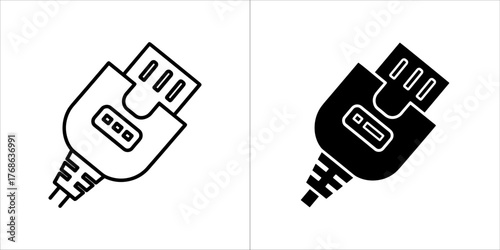 Usb connector in outline and silhouette