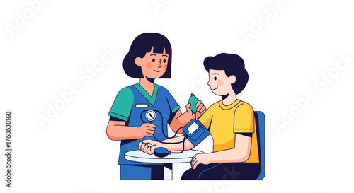 Medical Professional Checking Patient's Blood Pressure Illustrated Using Color Graphics