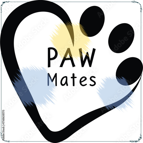 Paw Mates Logo with Heart and Paw Print Symbolizing Animal Companionship and Friendship between Animals and Humans in a Graphic Design Element for Pet Lovers