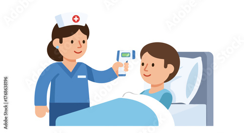 Medical Professional Checking Patient's Temperature with Non-Contact Thermometer