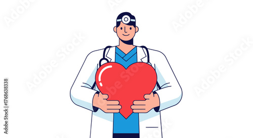 Medical Professional Embracing A Large Heart Symbolizing Health And Compassion