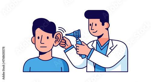 Medical Professional Examining Patient's Ear with Otoscope During Consultation