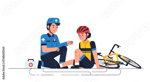 Medical Assistance Provided To Cyclist Following A Bike Accident With Injury Concerns