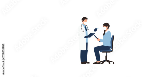 Medical Consultation Illustration Depicting Doctor Examining Patient During Pandemic