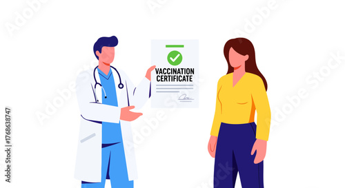 Medical Professional Presenting Immunization Documentation to Patient with Official Certificate