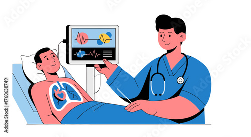 Medical Diagnosis: Patient Undergoes Inspection with Vital Signs Monitored In Hospital Setting