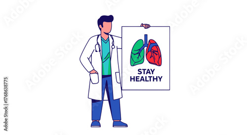 Medical Professional Promoting Lung Health With A Poster Encouraging Healthy Lifestyles