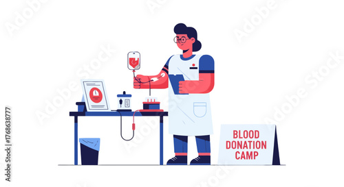 Medical Professional Providing Blood Donation Services At A Public Blood Drive Illustrated