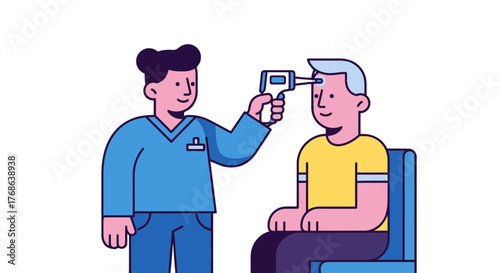 Medical Professional Uses Thermometer to Check Temperature of Subject Patient's Forehead