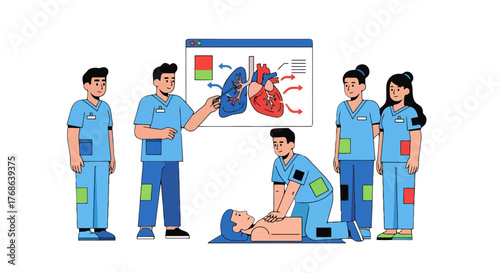 Medical Professionals' Training on Healthcare and Cardiopulmonary Resuscitation Illustration