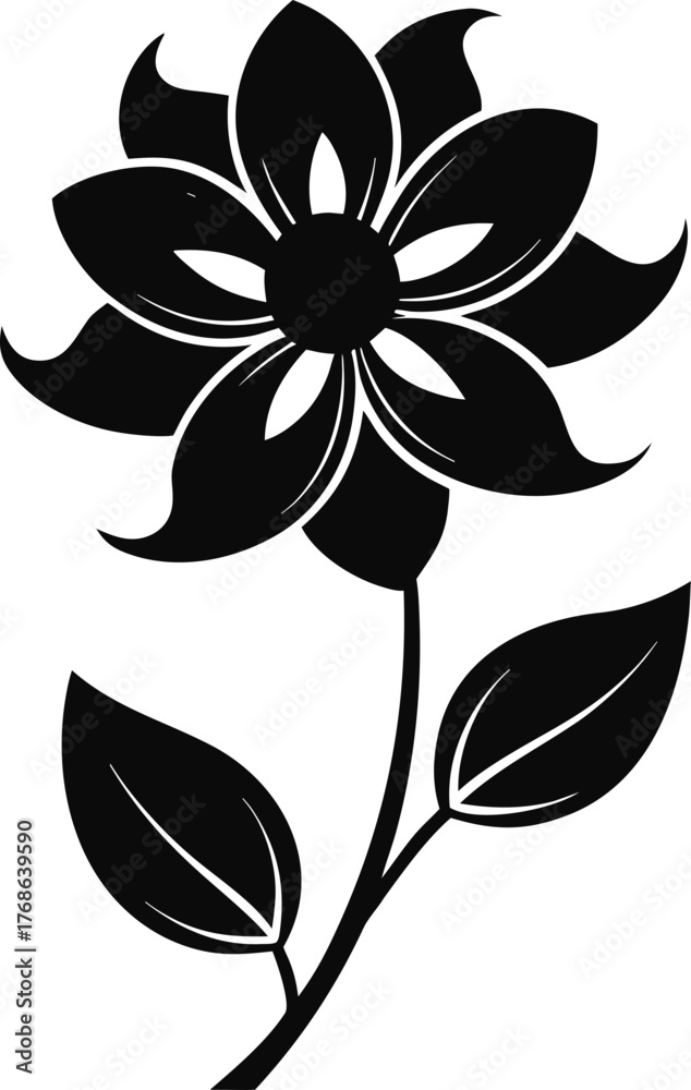Obraz premium Black silhouette of a stylized flower with leaves white