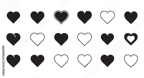 Collection of heart vector icons representing love emotion and romantic feelings