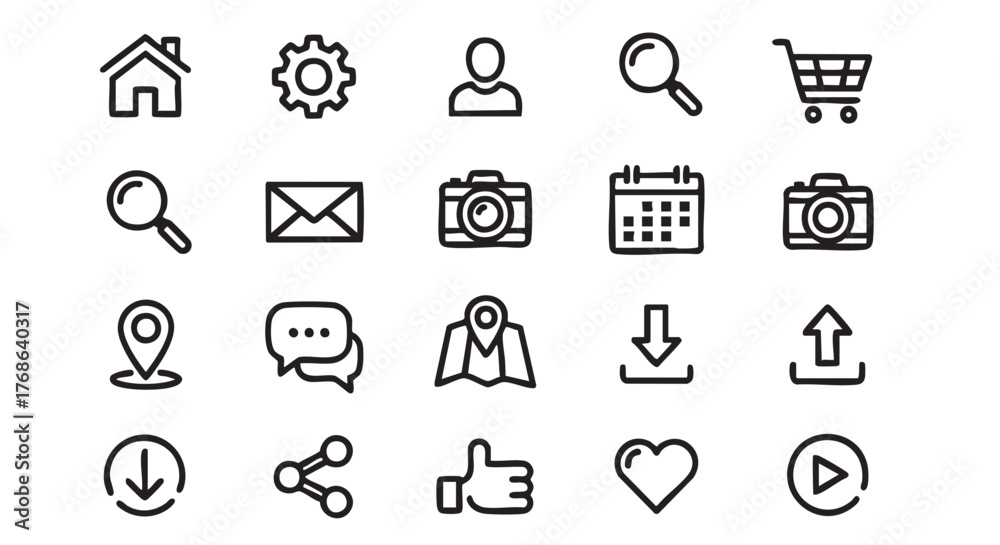 Fototapeta premium Collection of Simple Black Line Icons for Web and Mobile Applications
