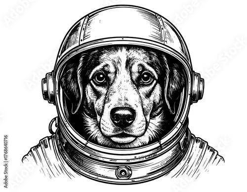 illustration vector hand drawn head dog with helmet astronaut