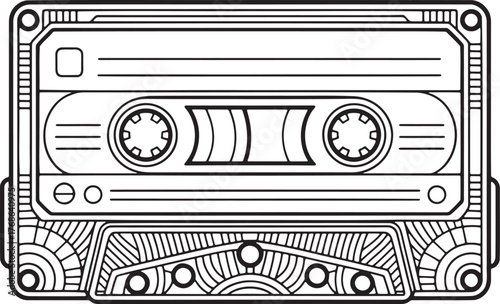 Audio cassette tape black outline icon. Compact digital data storage old sound recording