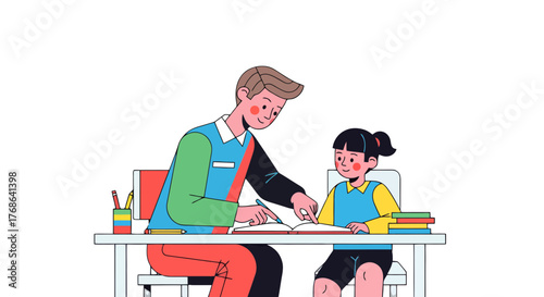 Mentorship: A Teacher Guiding A Pupil Through Lessons And Fostering Their Learning