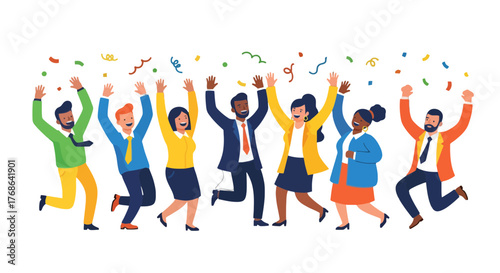 People Celebrating Success With Colorful Confetti in a Joyful Cartoon Illustration