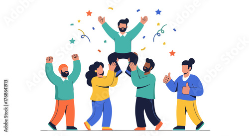 People Celebrating Success With Joy, Teamwork, Accomplishment, and Upbeat Achievement