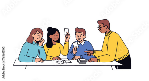 People Enjoy Playing Cards Game Together And Having Fun At The Table