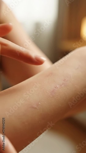 Wallpaper Mural Scarred skin on arm with healing wound and dry texture closeup showing gentle care and natural skin condition in soft natural light indoors Torontodigital.ca