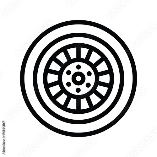 Motorcycle tire line icon, simple outline representing motorbike wheel, rubber tire, or vehicle spare par