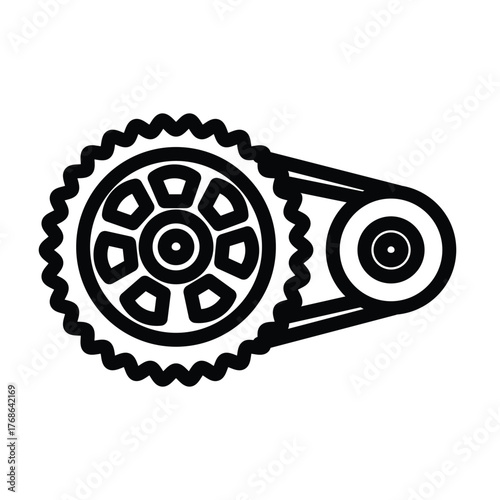 Motorcycle chain and sprocket line icon, outline illustration symbolizing bike transmission system, gear, and mechanical part