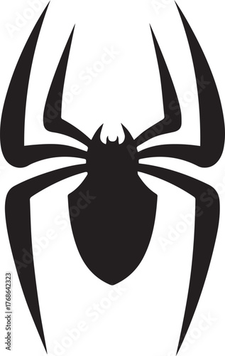 spider silhouette style minimal vector art icon illustration on a white background.
