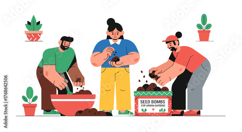 People Producing Seed Bombs For Cultivating Plants In Urban Gardening Spaces