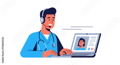 Online Medical Consultation Depicts Digital Healthcare and Telemedicine with a Professional Doctor