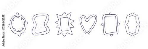 Hand drawn frames with outline borders. Sketch lines and minimal contour frames. Thin line art drawing in clean linear style. Simple border frame collection and outline vector design