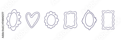 Set of decorative frame borders and geometric shapes. Hand drawn outline frames in various shapes including heart and ornate borders. All elements are isolated