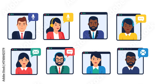 Online Meeting and Video Conference Illustration Depicting Business Collaboration and Communication