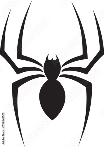 spider silhouette style minimal vector art icon illustration on a white background.
