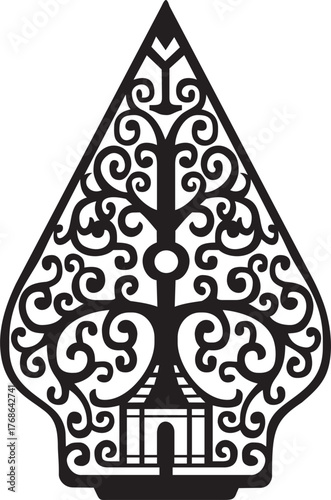 Vector image of simple wayang kulit, Indonesian traditional Javanese art, Gunungan or Kekayon figures