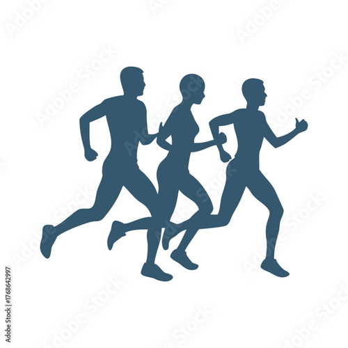 Dynamic silhouette trio running together athletic motion fitness sports teamwork scene