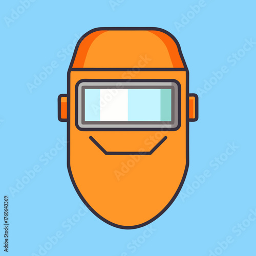 A welding mask icon on a blue background in a vector design