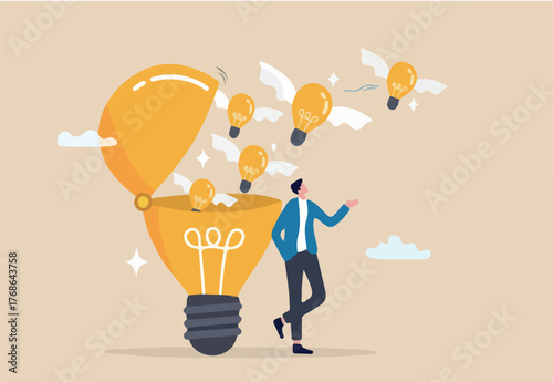 Go to Page
|1234Next
Idea generation, creativity or innovation to inspire new ideas, invention and knowledge, imagination or wisdom for solution concept, young adult man open lightbulb to develop and 