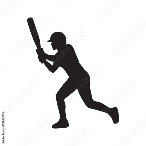 Silhouette of baseball player swinging bat ready to hit sports action image