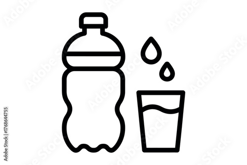 Illustration of a water bottle and a glass of water