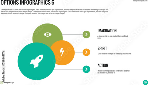Three-Element Infographic: Present three core concepts, ideas, or stages with associated descriptions, perfect for a business overview