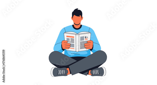 Person Seated Reading Book Illustration Depicting Education, Learning, and Knowledge