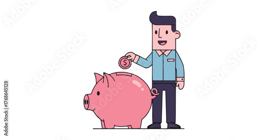 Person Storing Coin in Piggy Bank, Concept of Saving Money and Growing Wealth.