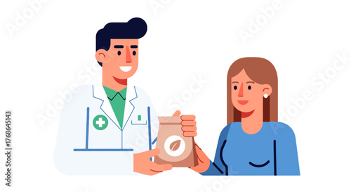 Pharmacist Giving Prescribed Medicine To Patient, Pharmacy, Healthcare, And Medical Concept