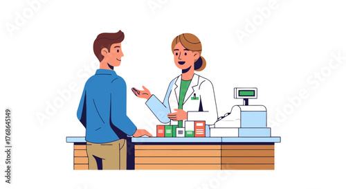 Pharmacy Consultation: Pharmacist Explaining Medications and Treatment for Patient Needs