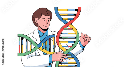 Scientist Illustrates Genetic Code With Colorful DNA Helix for Biological Exploration