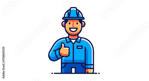 Positive Construction Worker With Thumbs Up Signal On Illustrative Black Background