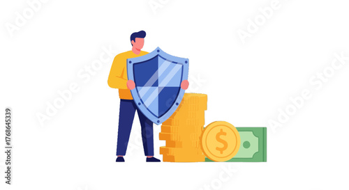 Securing Finances: A Guardian Standing Guard Beside Wealth and Financial Stability