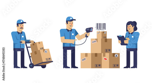 Shipping And Logistics Workers Overseeing Distribution And Package Handling.