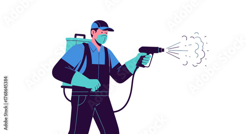 Preventative Sanitization Worker Disinfecting, Spraying With Protective Equipment for Cleanliness